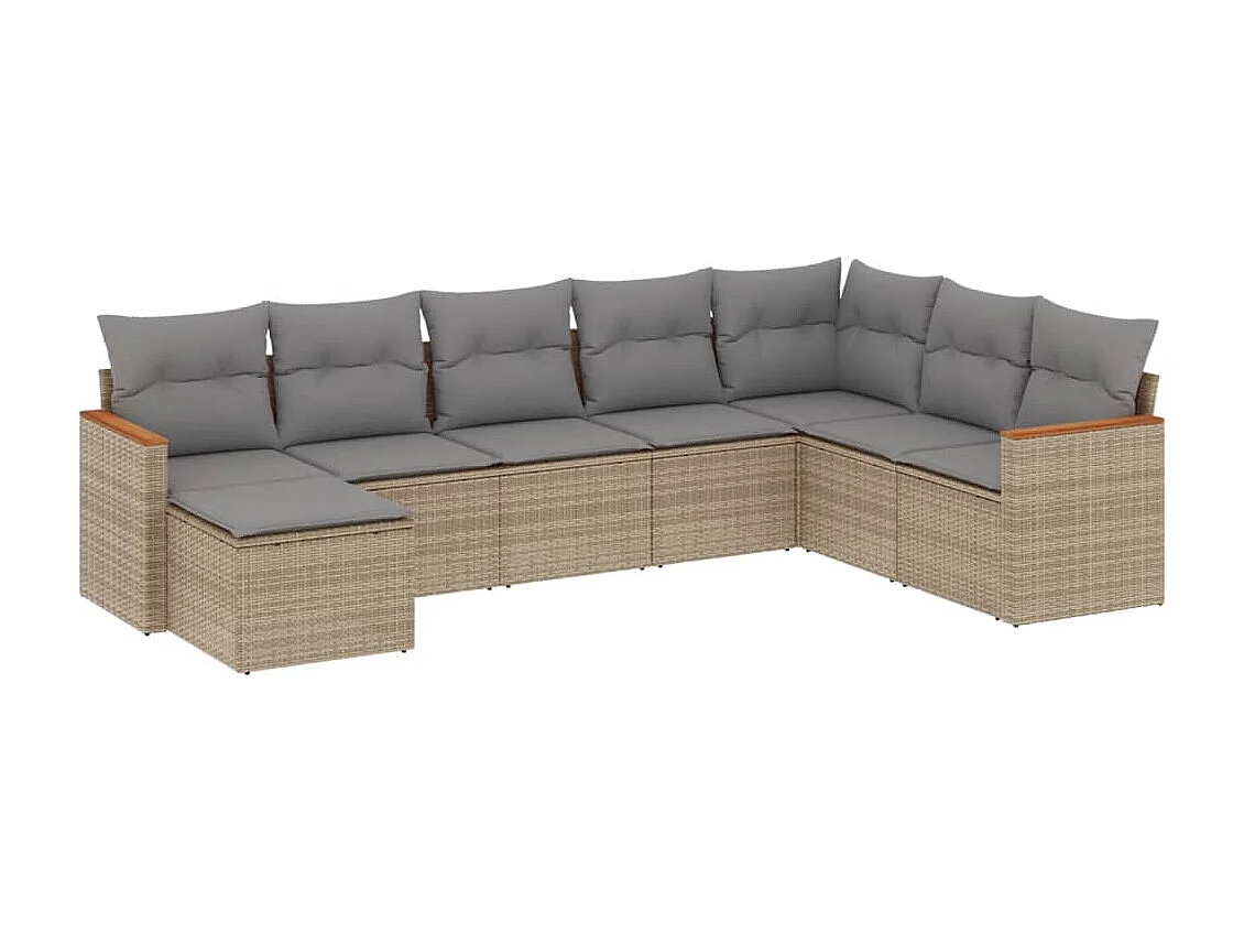 8-delige Loungeset met kussens poly rattan beige