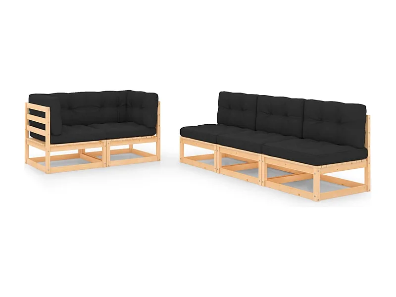 Juego de muebles de jardín 5 piezas y cojines madera maciza pino