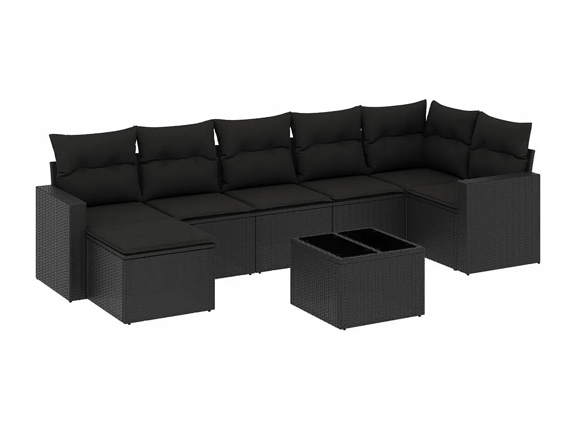 8 peças conjunto sofás de jardim com almofadões vime PE preto