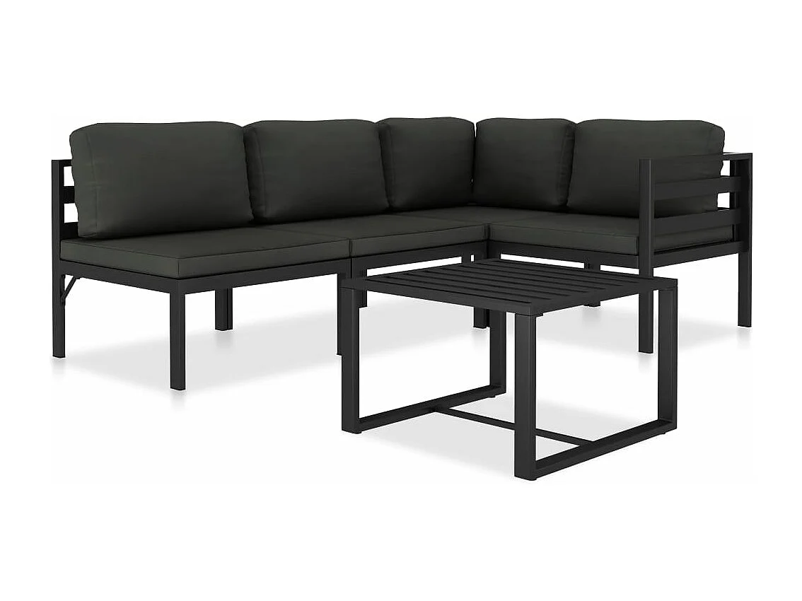 Set muebles de jardín 5 piezas y cojines aluminio gris antracita