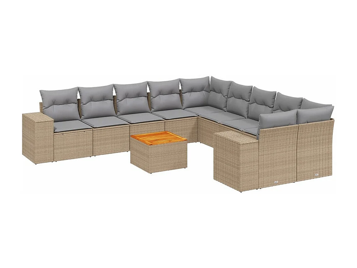 Salon de jardin 11 pièces avec coussins beige résine tressée