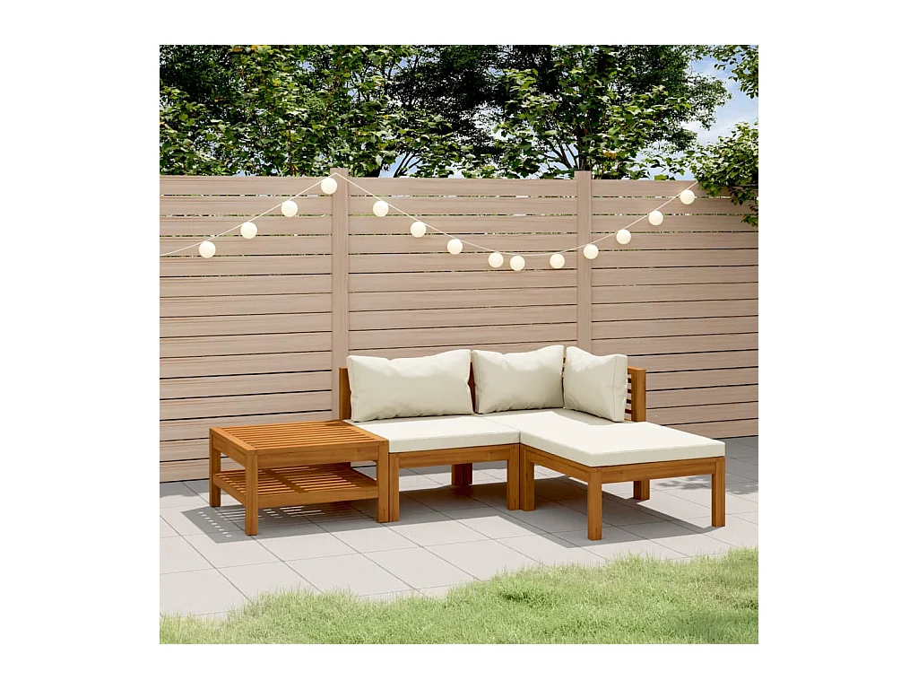 Salon de jardin 4 pièces avec coussin crème Bois d'acacia solide