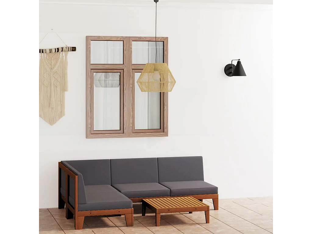 Juego muebles de jardín y cojines 5 piezas madera maciza acacia