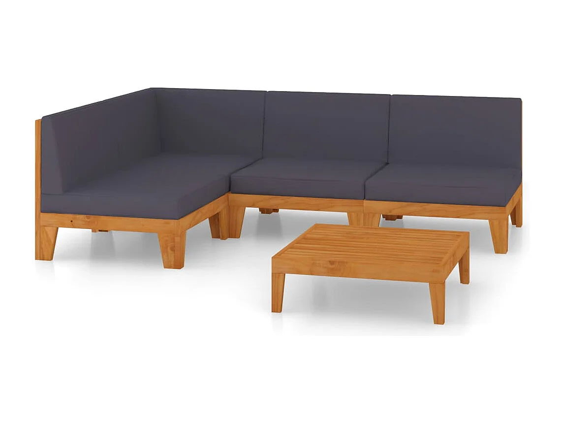 Juego muebles de jardín y cojines 5 piezas madera maciza acacia