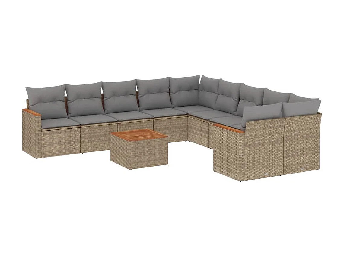Salon de jardin et coussins 11 pièces mélange beige résine tressée