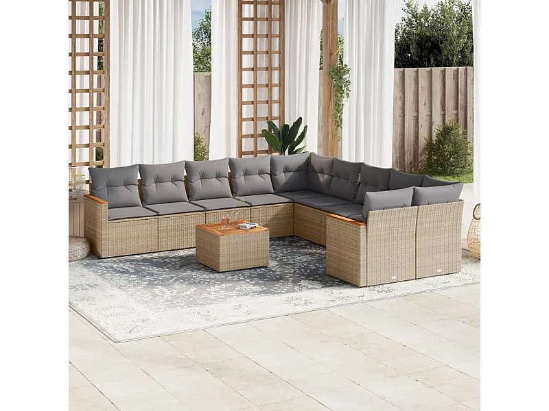 11-delige Loungeset met kussens poly rattan gemengd beige