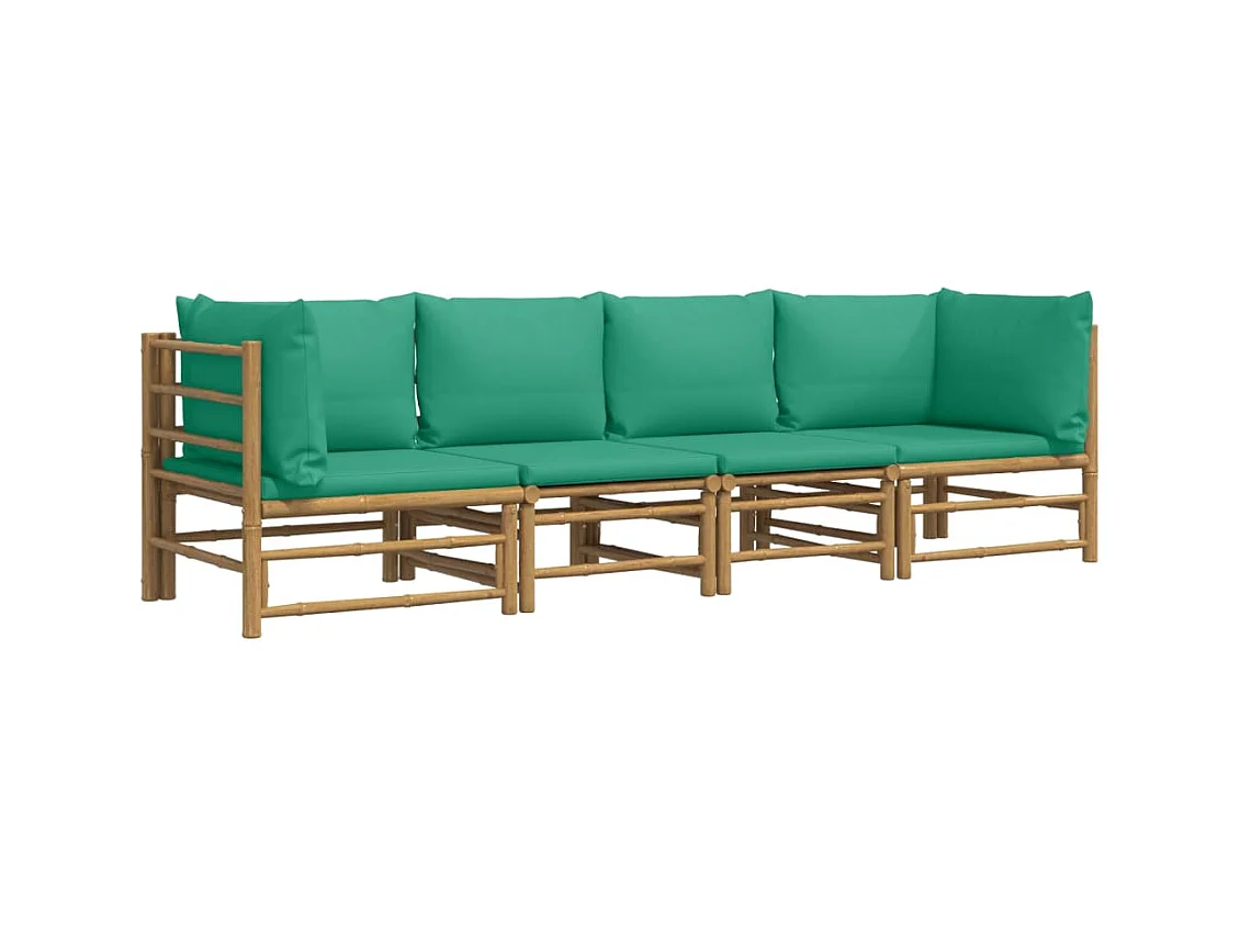 Salon de jardin 4 pièces avec coussins vert bambou