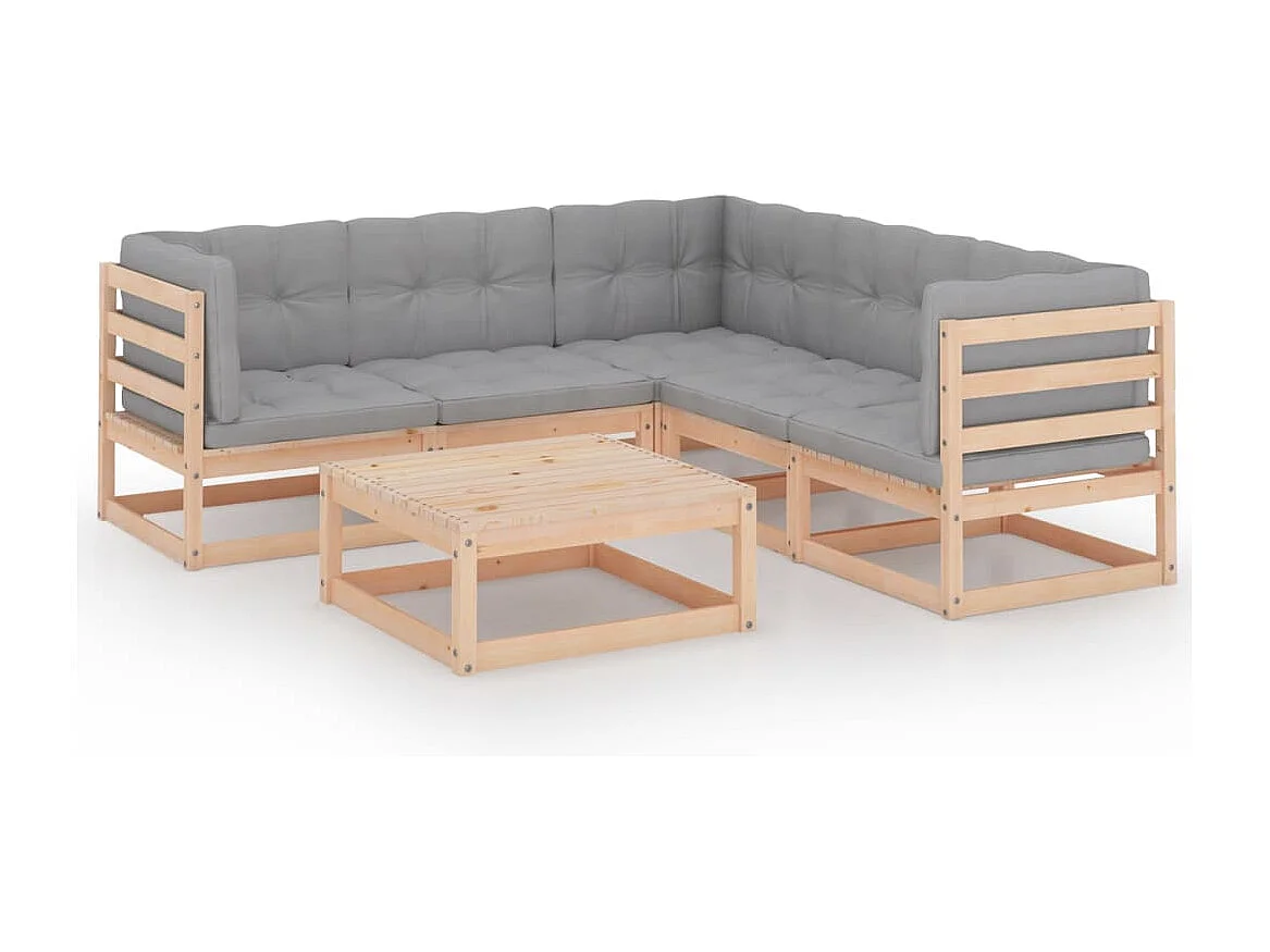 Muebles de jardín 6 piezas con cojines de madera de pino maciza