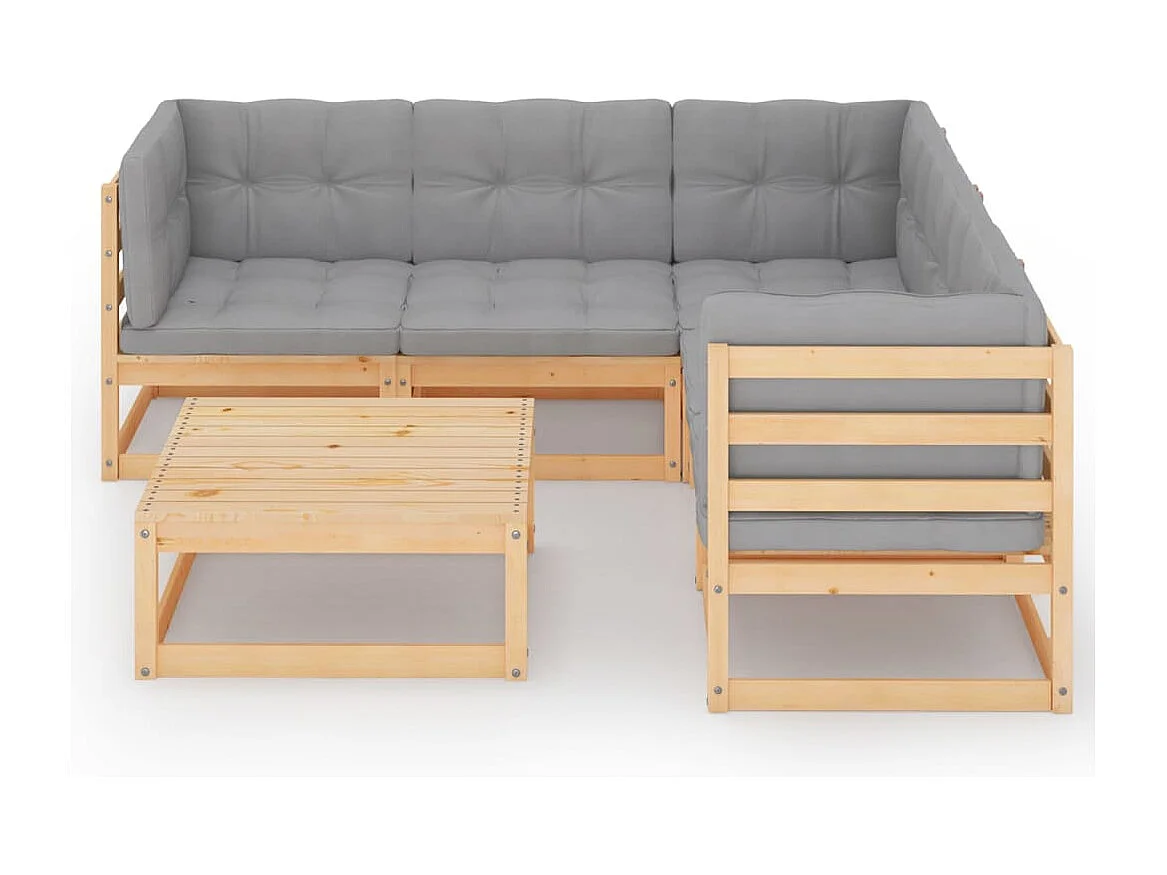 Muebles de jardín 6 piezas con cojines de madera de pino maciza