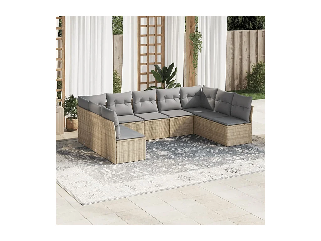 9 peças conjunto de sofás p/ jardim com almofadões vime PE bege