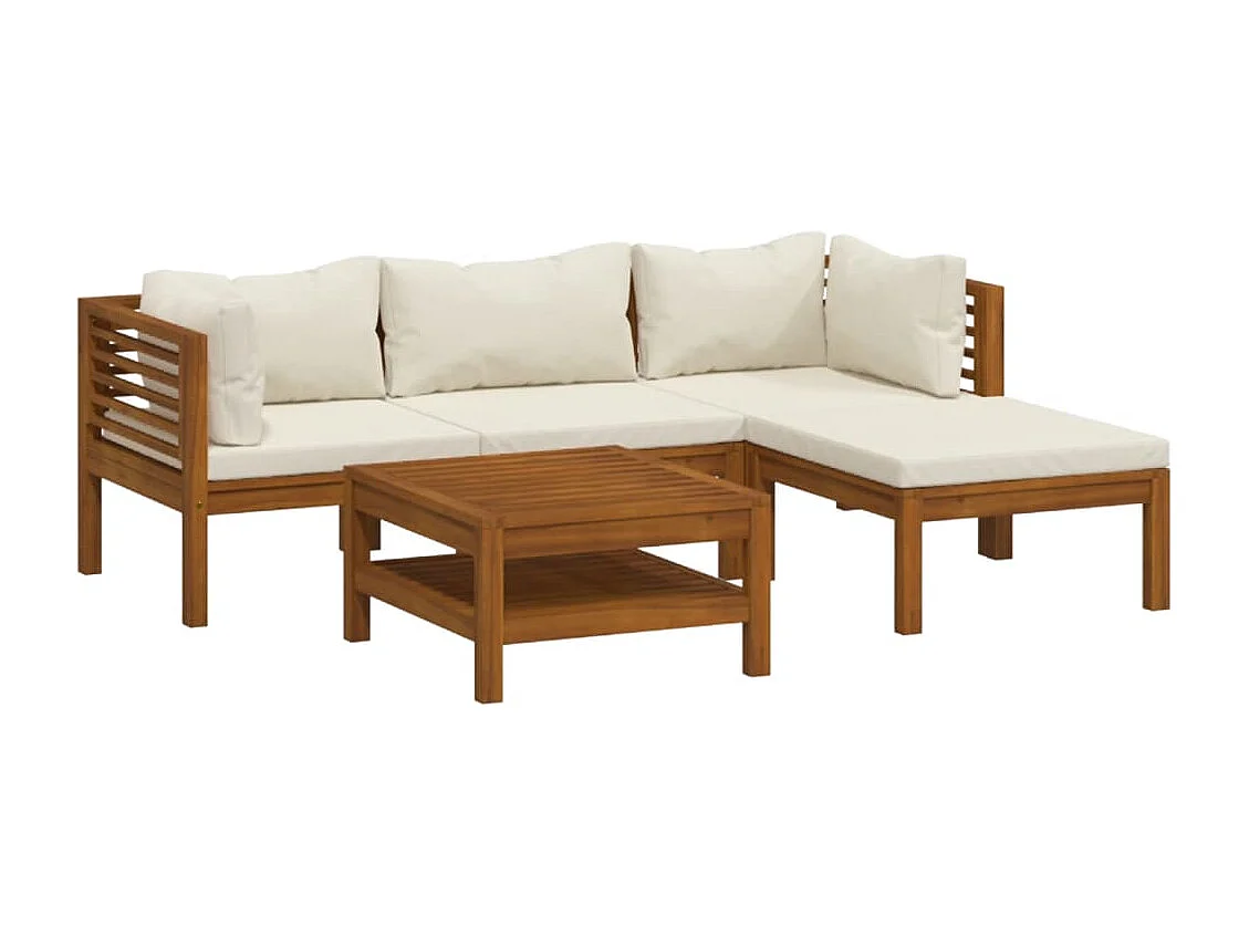 Salon de jardin 5 pièces avec coussin crème Bois d'acacia solide