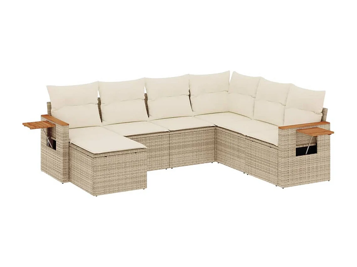 7 peças conjunto de sofás p/ jardim com almofadões vime PE bege