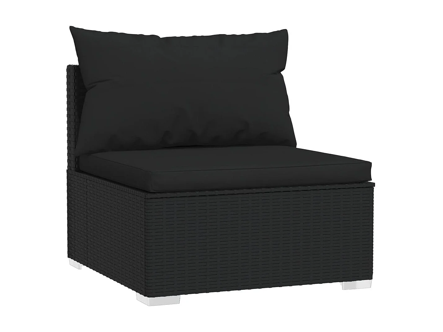 4 peças conjunto lounge de jardim c/ almofadões vime PE preto