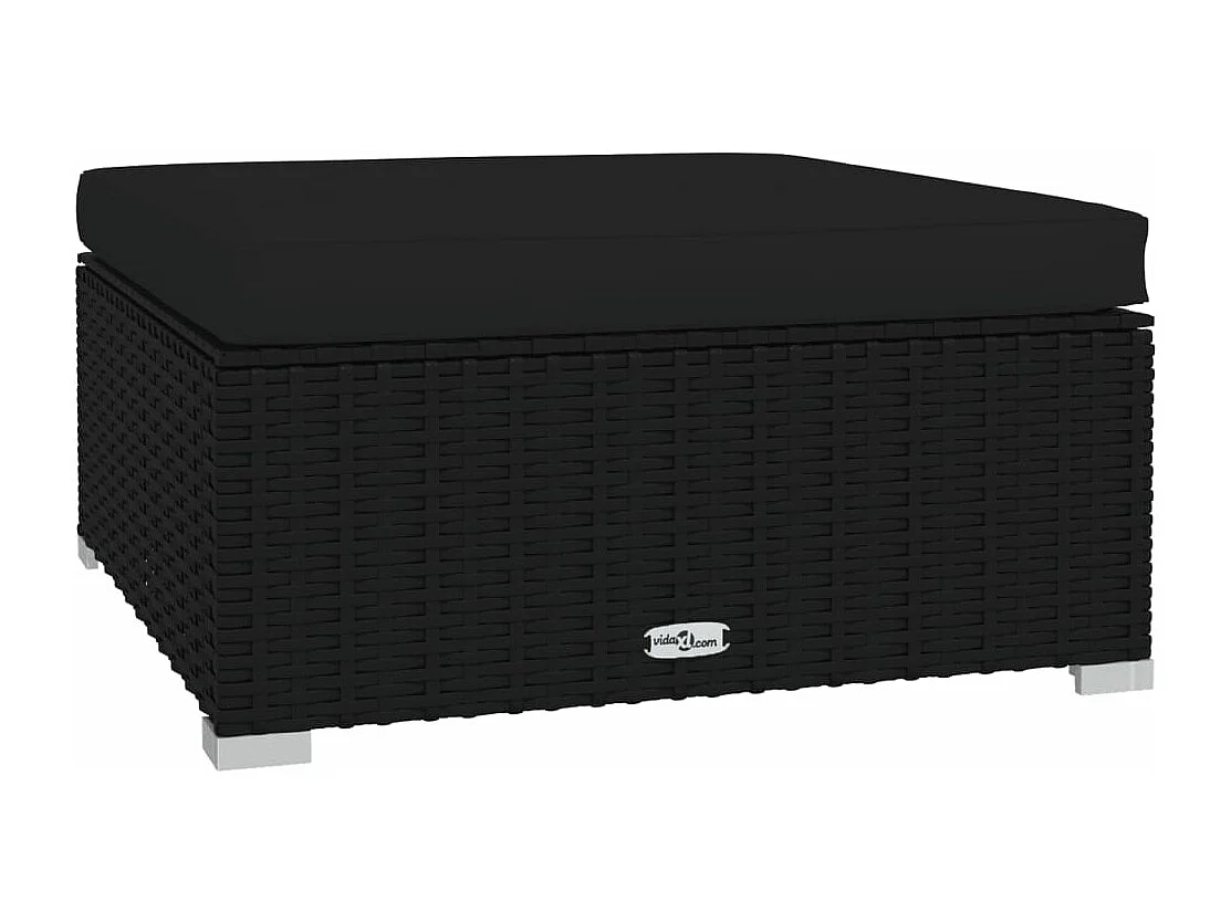 4-delige Loungeset met kussens poly rattan zwart