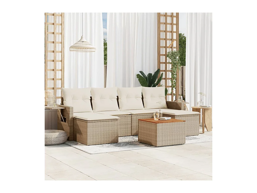 Salon de jardin avec coussins 7 pièces beige résine tressée