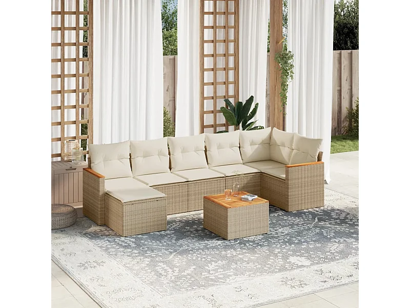 Salon de jardin avec coussins 8 pièces beige résine tressée