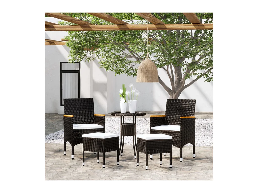Salon de jardin 5 pièces Résine tressée Noir