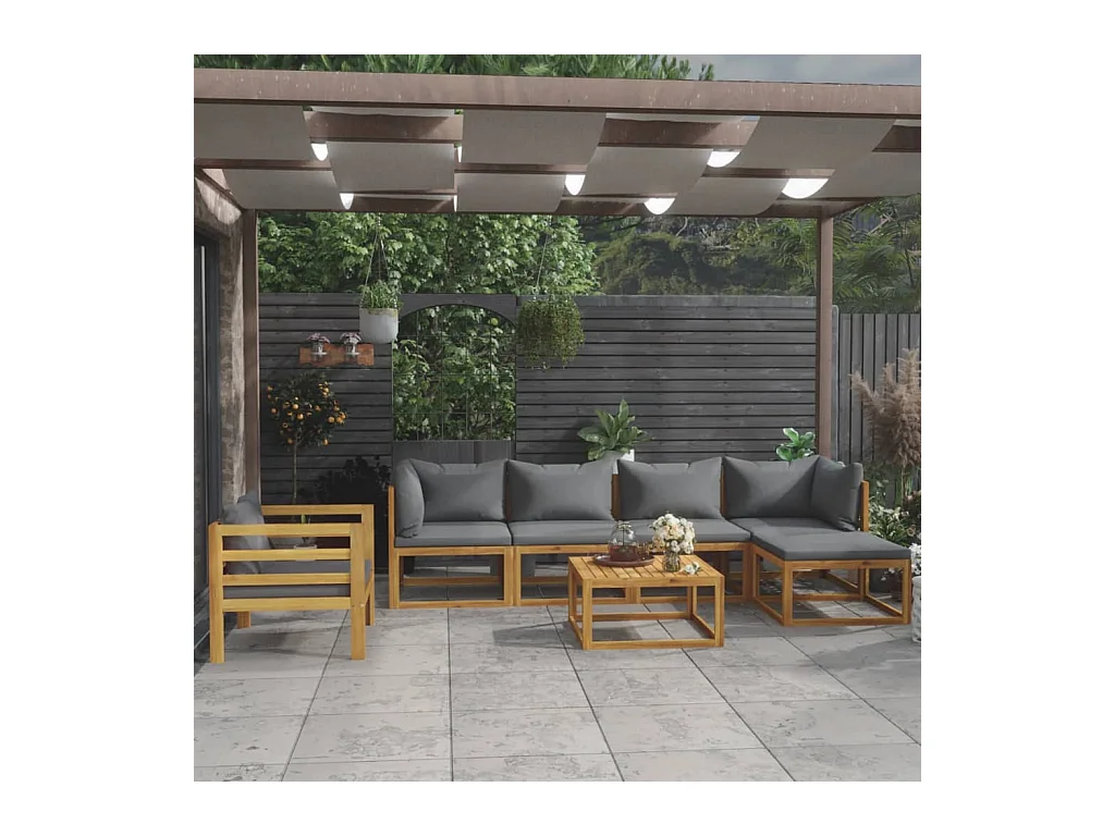 Salon de jardin 7 pièces avec coussin Bois d'acacia solide