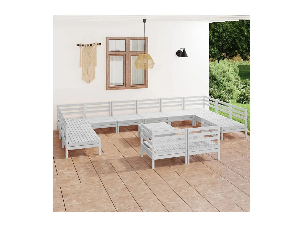 Salon de jardin 13 pièces Blanc Bois de pin massif