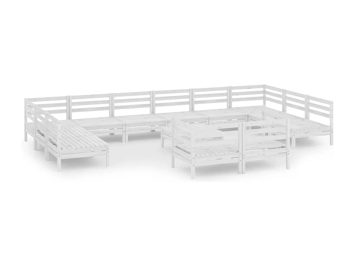 Salon de jardin 13 pièces Blanc Bois de pin massif