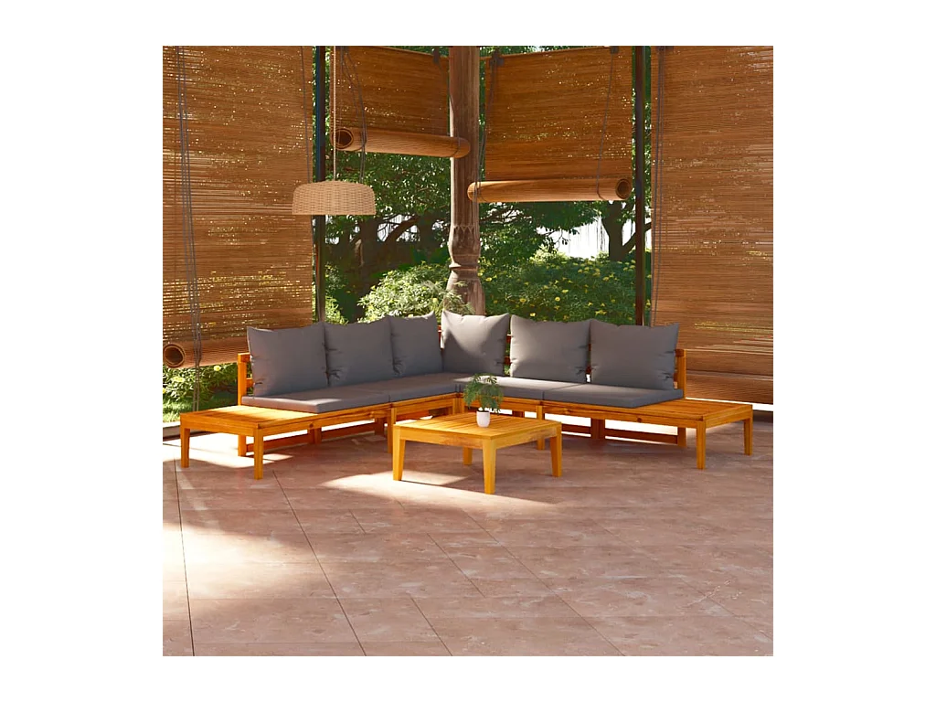 Salon de jardin 4 pièces avec coussins gris foncé Bois d'acacia