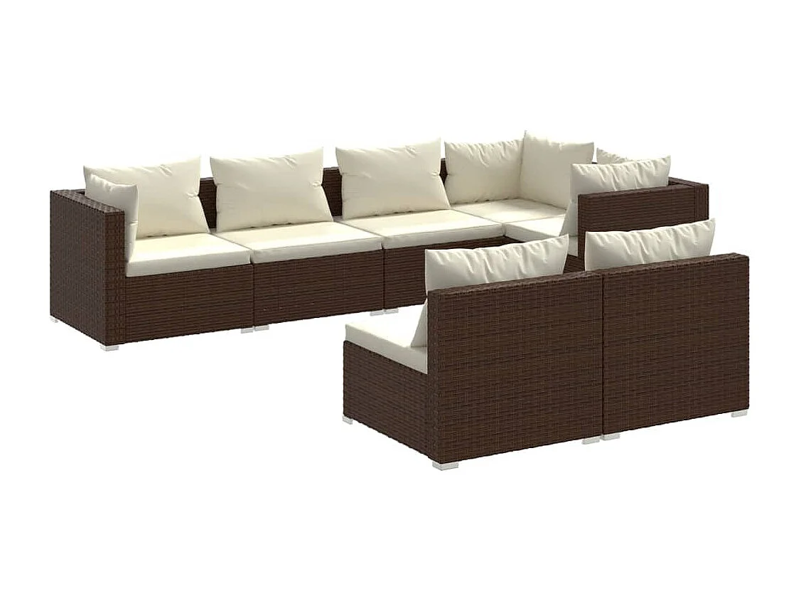 7-delige Loungeset met kussens poly rattan bruin