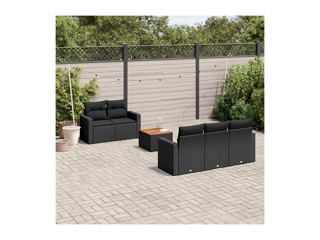 Salon de jardin 6 pièces avec coussins noir résine tressée