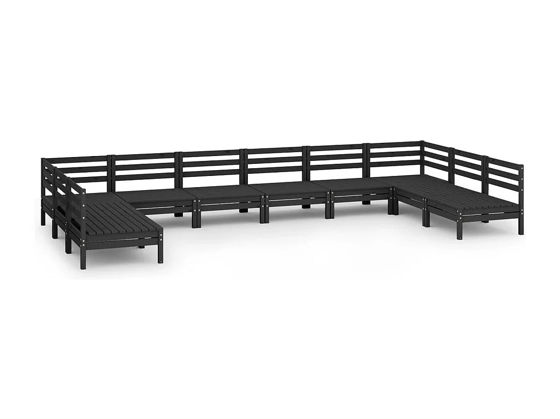 Juego de muebles de jardín 10 piezas madera maciza de pino negro