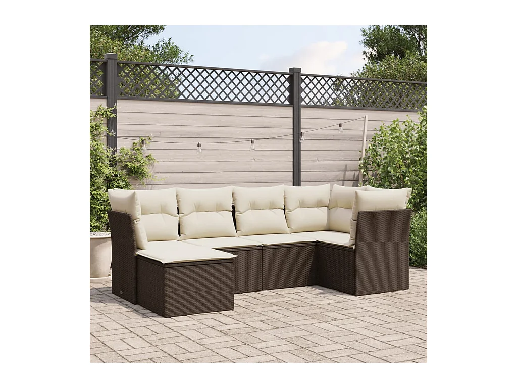 Salon de jardin avec coussins 6 pièces marron résine tressée