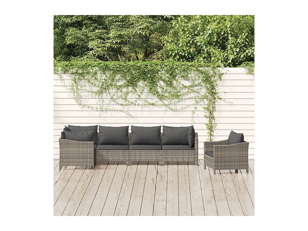 Salon de jardin 6 pièces avec coussins Gris Résine tressée