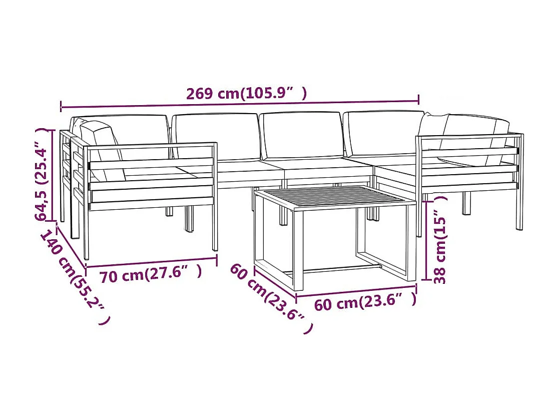 7-delige Loungeset met kussens aluminium antracietkleurig