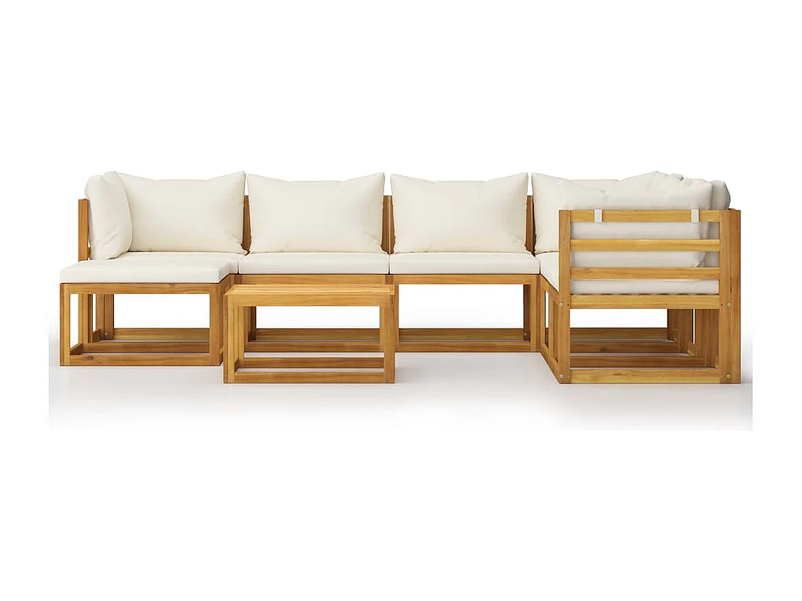 Salon de jardin 8 pièces avec coussin Crème Bois d'acacia solide
