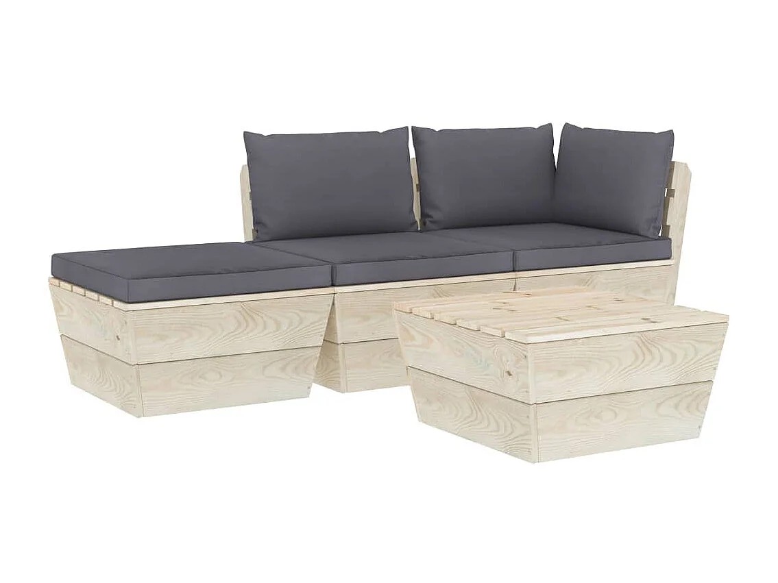 Muebles de jardín de palets 4 piezas y cojines madera de abeto