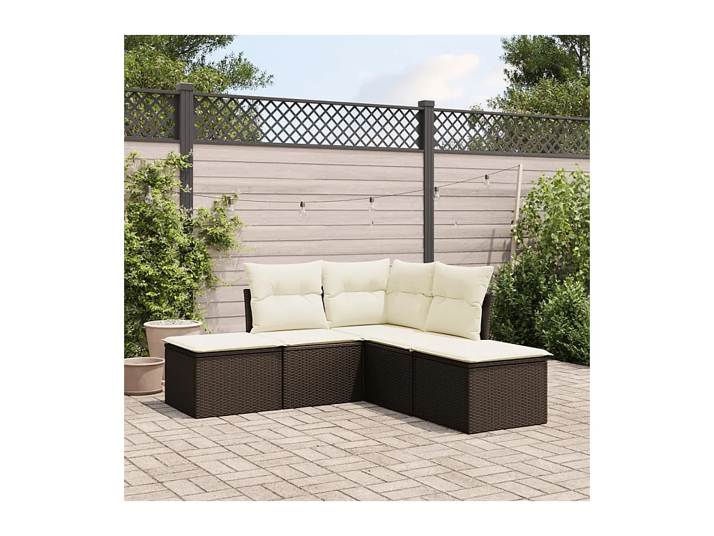 5-delige Loungeset met kussens poly rattan bruin