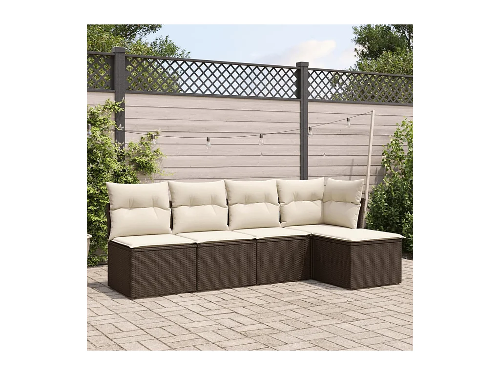 5-delige Loungeset met kussens poly rattan bruin