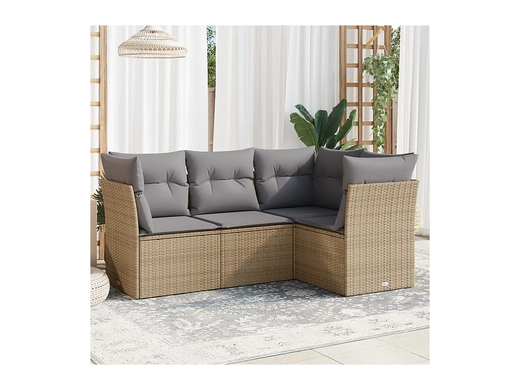 Salon de jardin avec coussins 4 pièces beige résine tressée