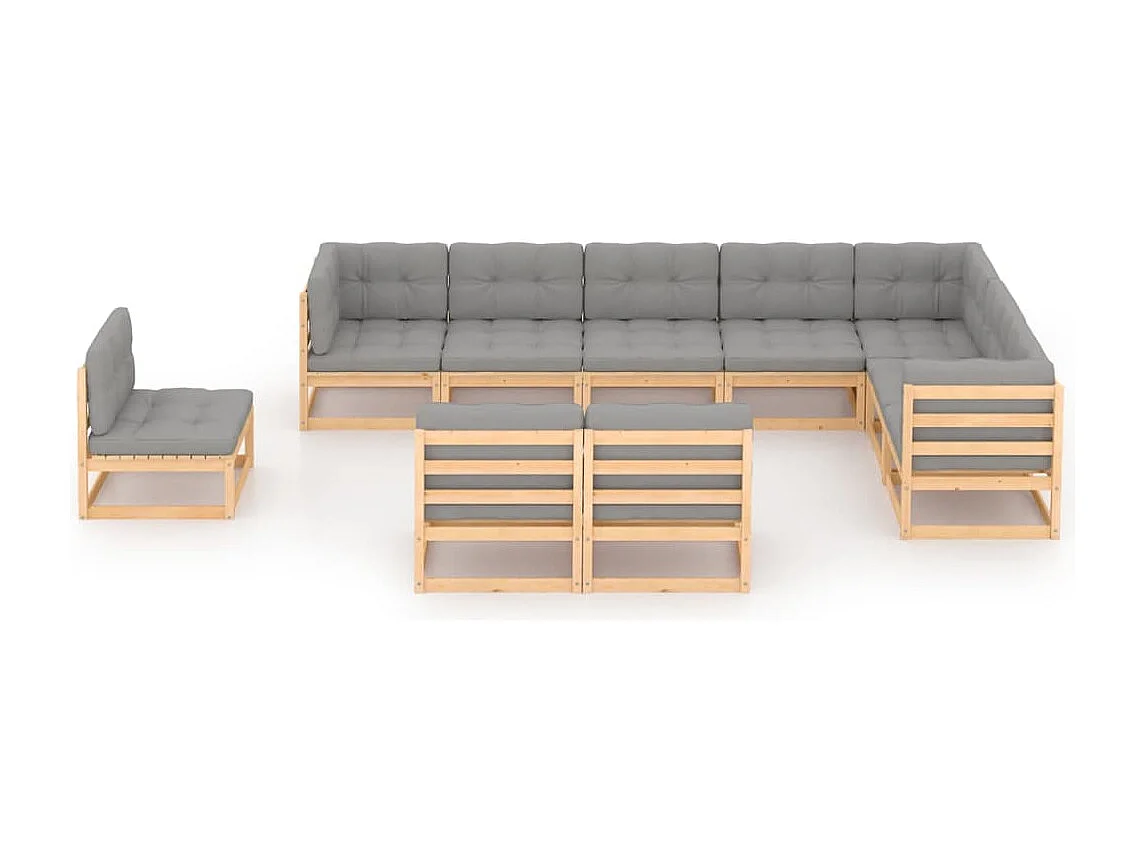 Salon de jardin 10 pièces avec coussins Bois de pin massif