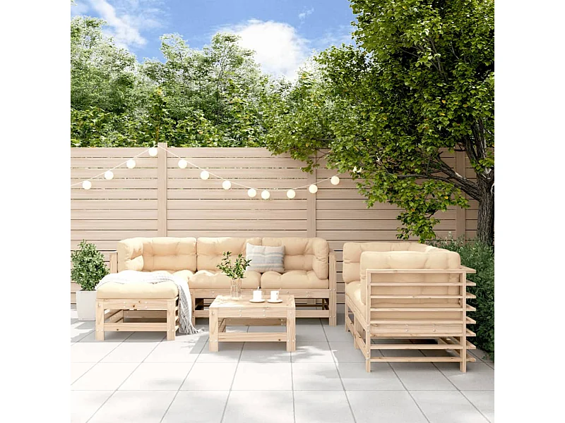 Juego de muebles de jardín 7 piezas madera maciza de pino