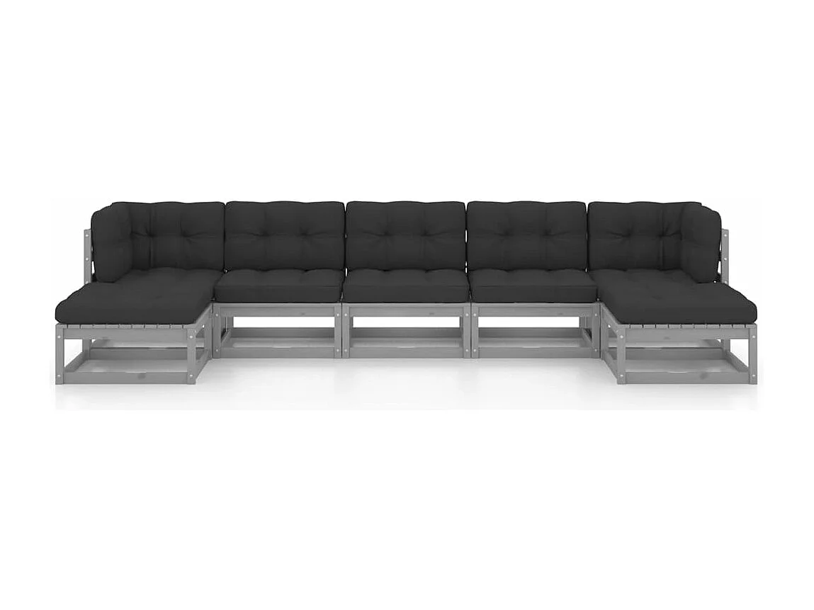 Set de muebles de jardín 7 piezas con cojines madera pino gris