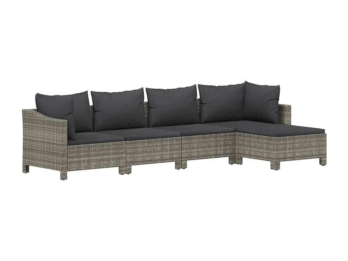 5 peças conjunto lounge de jardim c/ almofadões vime PE cinzento