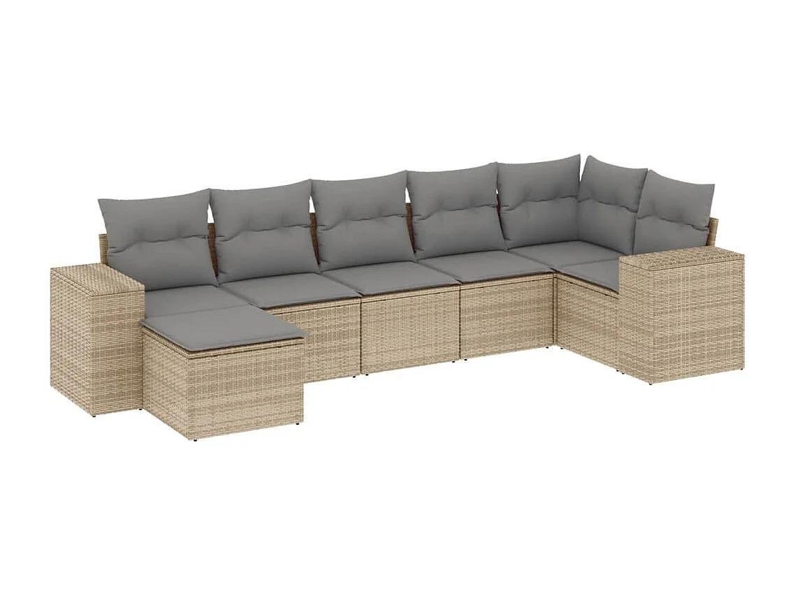 7 peças conjunto de sofás p/ jardim com almofadões vime PE bege