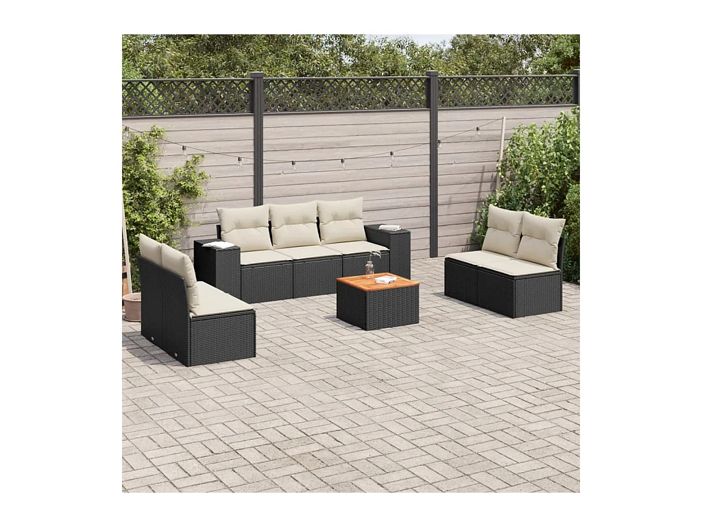 8 peças conjunto sofás de jardim com almofadões vime PE preto