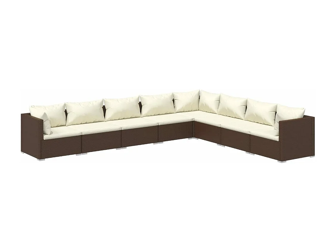 8-delige Loungeset met kussens poly rattan bruin