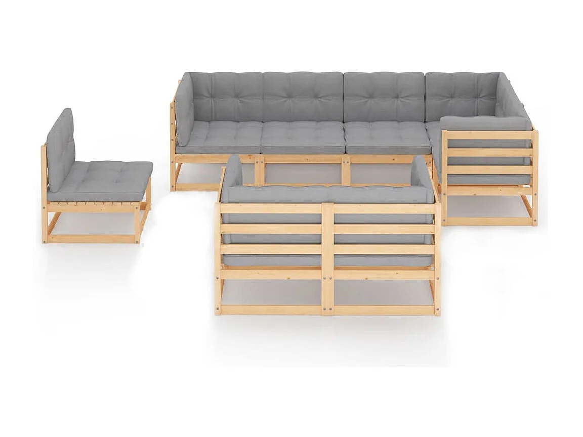 Juego de muebles de jardín 8 piezas y cojines madera maciza pino