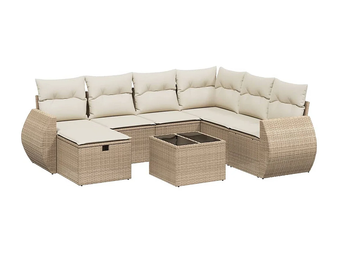 8 peças conjunto de sofás p/ jardim com almofadões vime PE bege