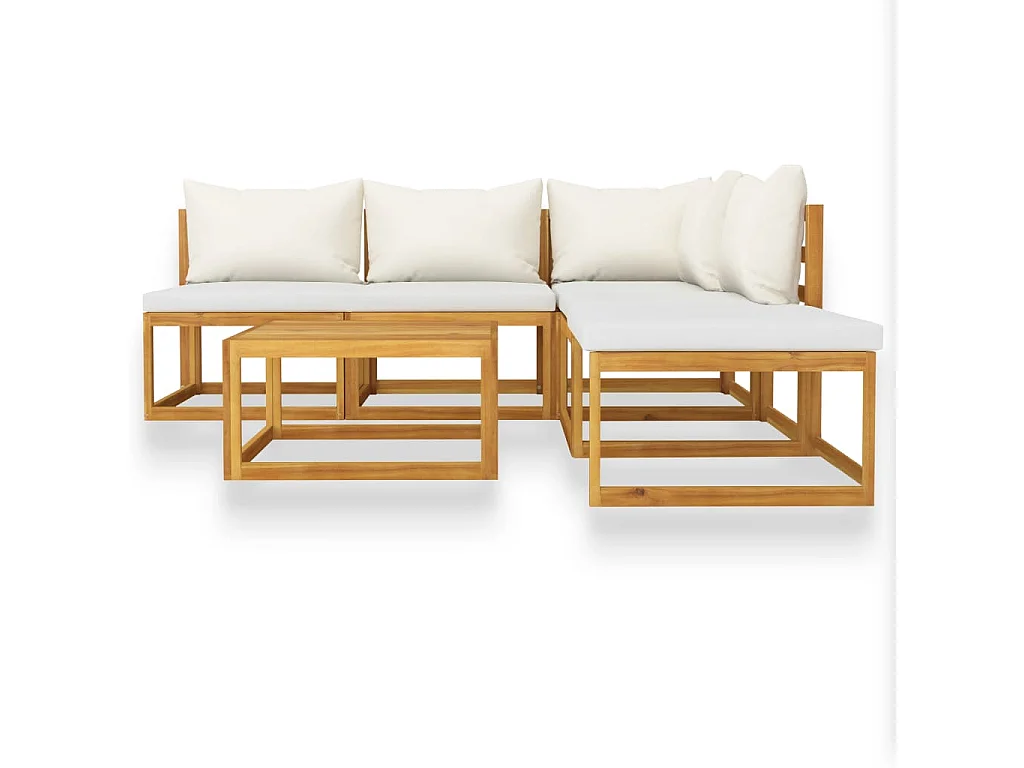 6 peças conjunto lounge jardim c/ almofadões acácia maciça creme