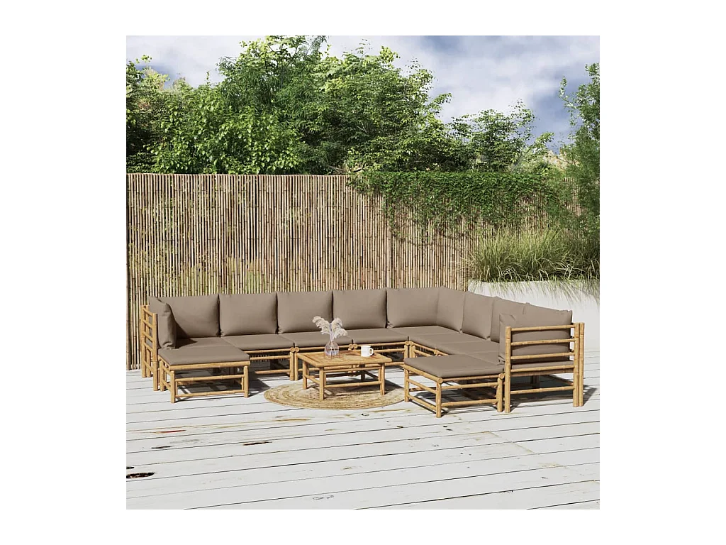 Salon de jardin 11 pièces avec coussins taupe bambou