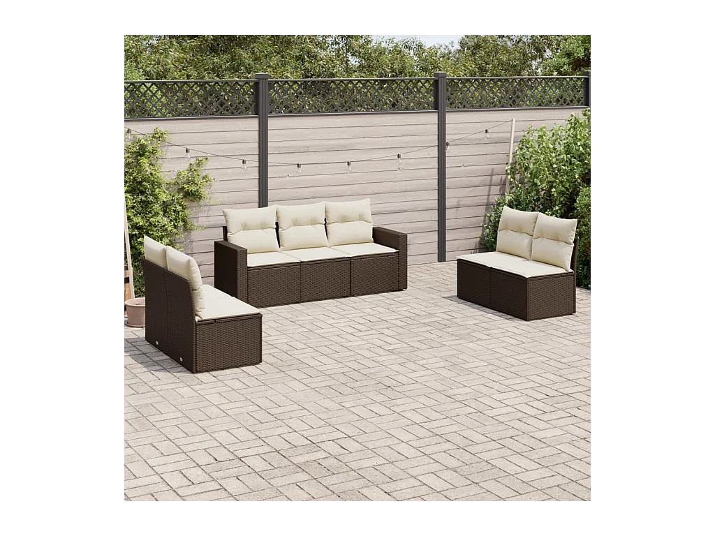 Salon de jardin avec coussins 7 pièces marron résine tressée