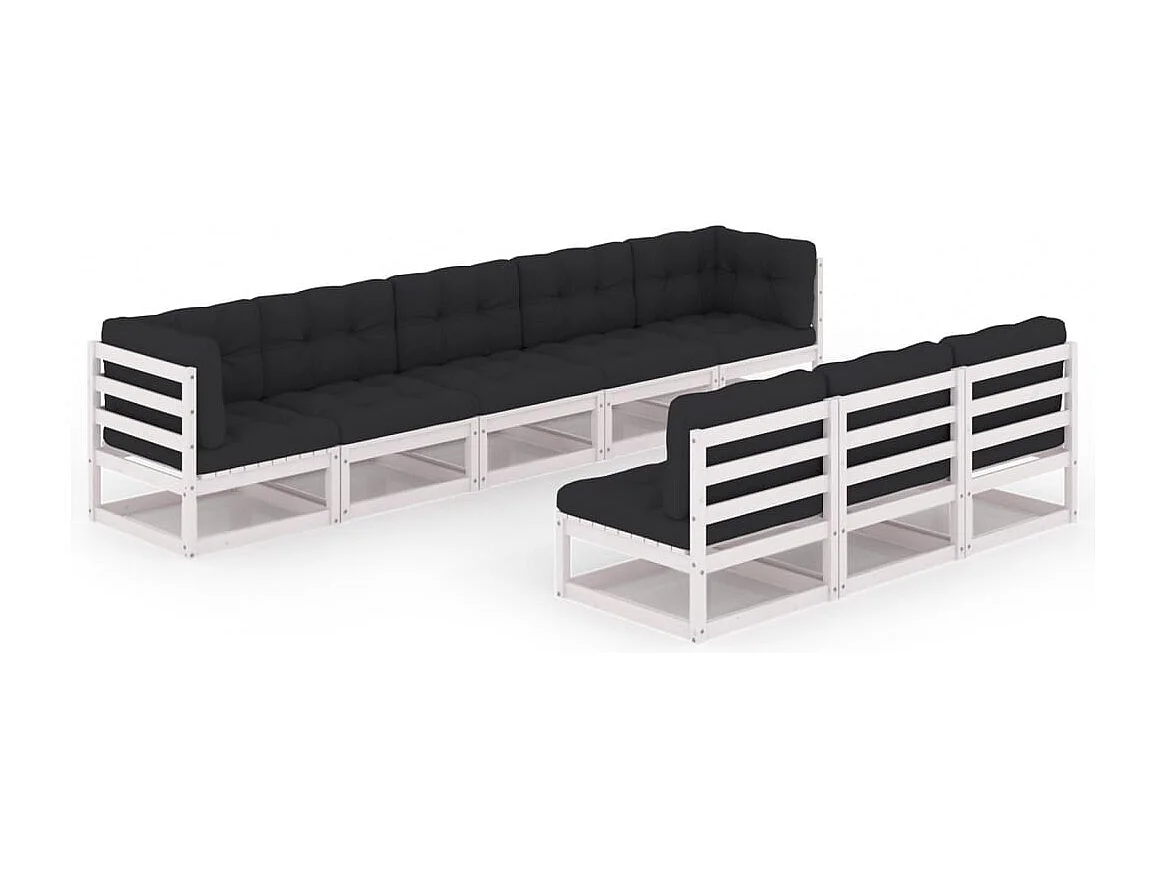 8 peças conjunto lounge jardim c/ almofadões pinho maciço branco