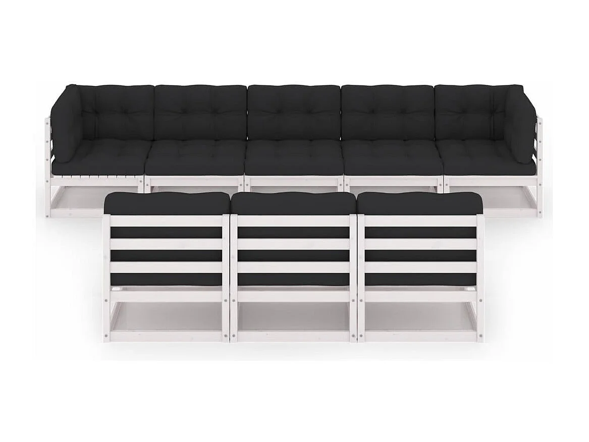 8 peças conjunto lounge jardim c/ almofadões pinho maciço branco